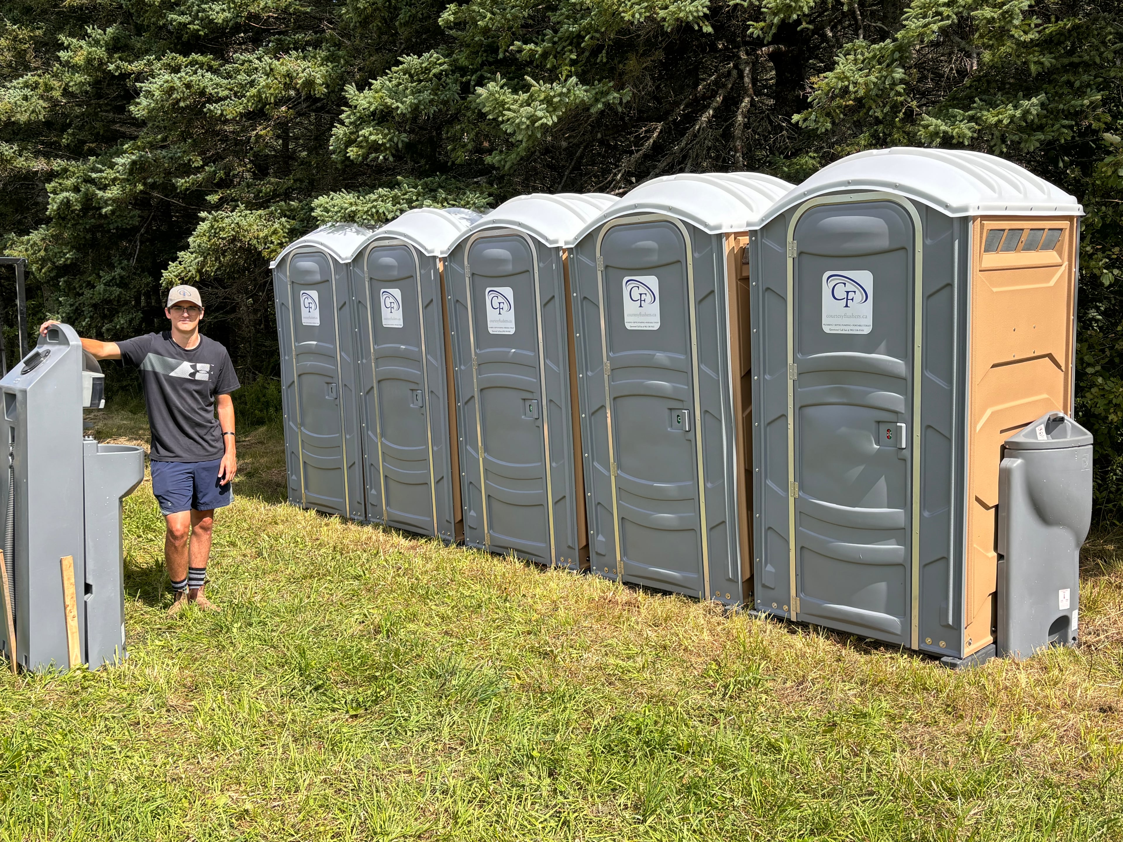 Clean portable toilet units ready for delivery